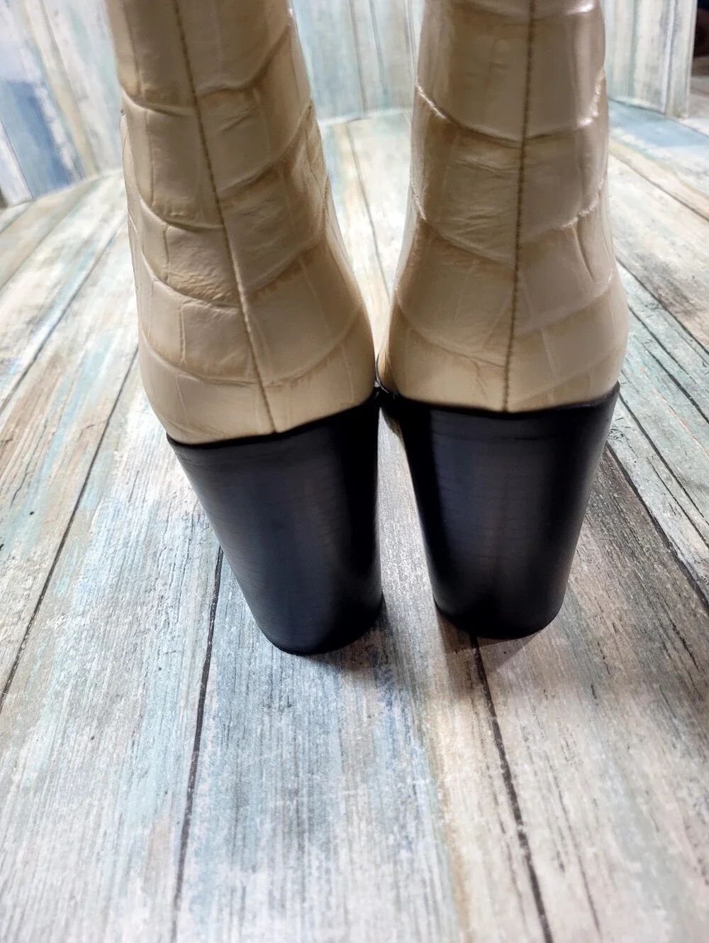 SCHUTZ Cream Croc-Embossed Over-the-Knee Boots